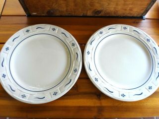Set Of 2 - Longaberger Pottery Blue Woven Traditions 9 " Dinner Plates