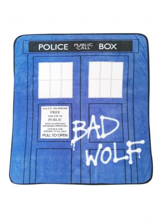 Doctor Who Bad Wolf Tardis Comfy Throw 50 " X 60 " - Nwt