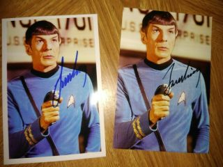 Star Trek Leonard Nimoy Two Hand Signed 4x6 Photos Spock