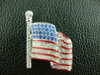 Authentic Swarovski Crystal American Flag Pin Brooch Red White Blue Usa