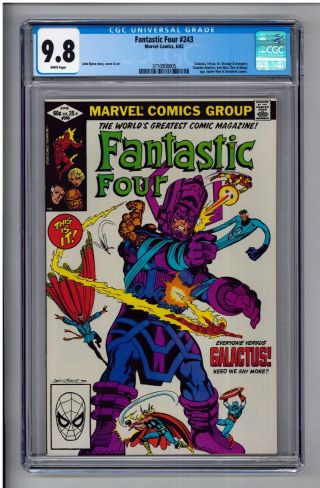 Fantastic Four 243 Cgc 9.  8 Nm/mt & White Pages Vs Galactus 6/1982 By John Byrne