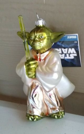 Star Wars Yoda 5 " Blown Glass Christmas Ornament Lucas Film 2012