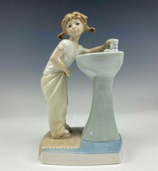 Retired Lladro Spain Up Time 4838 Girl Sink Signed Porcelain Figurine Ram
