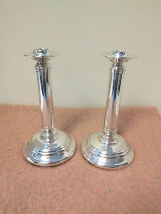 Set Of 2 Restoration Hardware Silver Plate Toper Candlestick Holders 8 " H