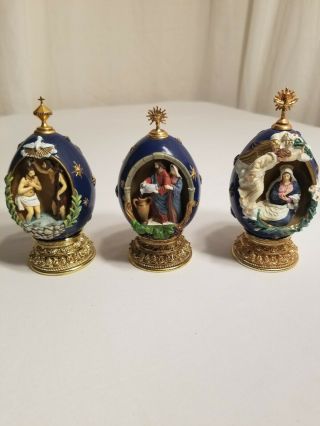 Franklin House Of Faberge Eggs.  Water Into Wine,  The Baptism,  Annunciation
