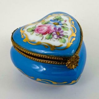 Limoges France Sevres Blue Floral Gilt Rococo Purple Heart Porcelain Trinket Box