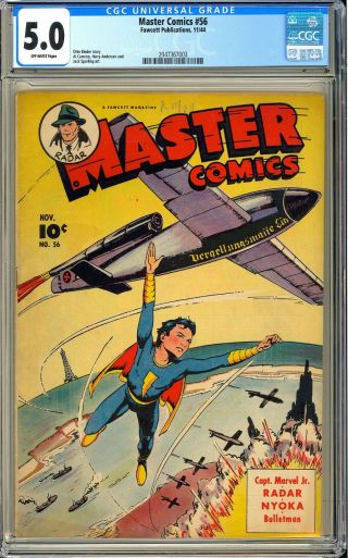 Master Comics 56 Golden Age Wwii Captain Marvel Jr.  Fawcett 1944 Cgc 5.  0