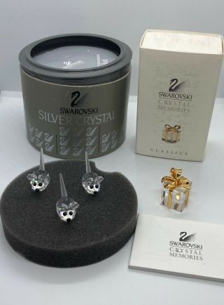 Swarovski Austria Silver Crystal Miniature Set Of 3 Mice Figurines And Other