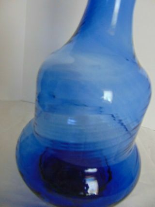 EMPOLI Cobalt Blue Art Glass Hand Blown Swirl Decanter/Carafe/Vase w/Stopper 11 