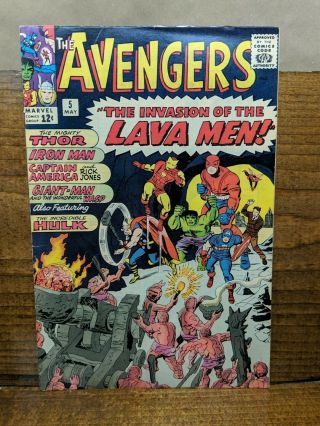 Avengers 5 (marvel May 1964) Stan Lee Jack Kirby Hulk Lava Men