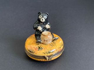 Limoges France Peint Main Black And White Bear Eating Honey Trinket Box