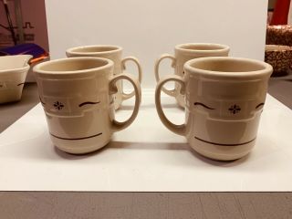 Longaberger Set Pottery Cups/mugs 4 12 Oz.  Woven Traditions Cream/red Perfect
