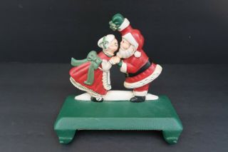 Midwest Santa And Mrs Claus Kissing Cast Iron Christmas Double Stocking Holder