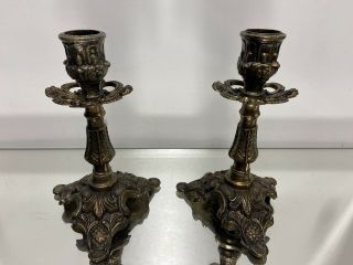 Vtg Ornate Victorian Gothic Design Metal Candlesticks Italy