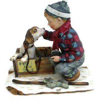 1958 Norman Rockwell Four Seasons Gorham Winter Figurine " A Boy Meets His Dog "