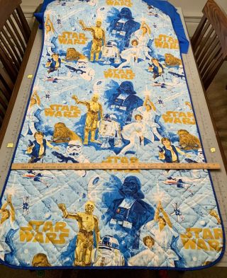 Vtg 1977 Star Wars - Blue Quilted Blanket - Bed Cover/throw 34.  5” 68” Wall Hanging