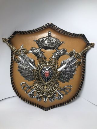 Double Head Eagle Vintage Wall Plaque Mid - Century House Medieval Coat Of Arms