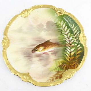 Coronet Limoges France Bmoem Handpainted Fish Artist Signed Bardy Gold Gilt Edge