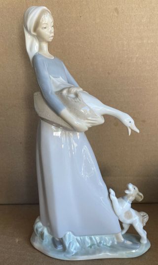 Lladro Girl With Goose And Dog 4866 Appx 10.  5 " Figurine