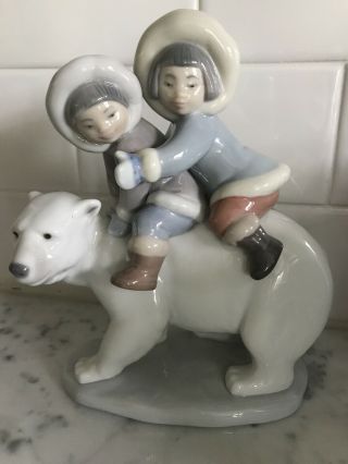Llardo Porcelain Figurine " Eskimo Riders” With Polar Bear And Children