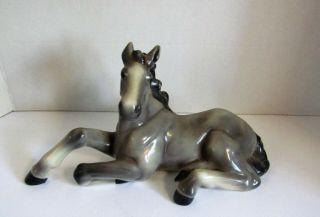 Vintage Goldscheider Reclining Horse Figurine Signed