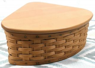 Large Longaberger Corner Basket With Wood Shelf Lid 2002 Signed 11.  5 " X 8.  75 "