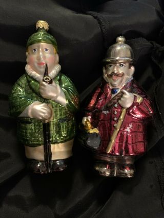 Sherlock Holmes & Dr Watson Kurt Adler Polonaise Handcraft Blown Glass Ornaments
