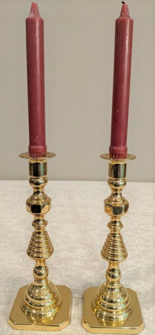 Two 9.  5 Inch Baldwin Brass Candlestick - Both Are In Euc High Polished Brass