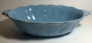 Longaberger Pottery Vintage Vine Blue Mist Oval Serving Bowl Dish