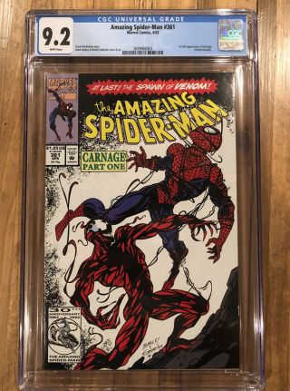 Spiderman 361 Cgc 9.  2 White Pages First Carnage Key Book