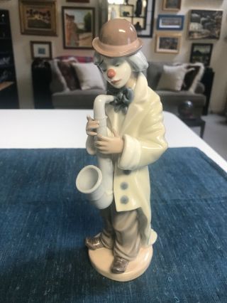 Retired 8 7/8 " Lladro 5471 Sad Sax Clown With Saxophone Figurine Glazed