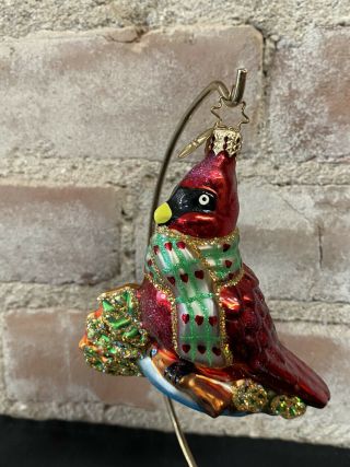 Vintage Christopher Radko Dapper Red Cardinal Bird Glass Christmas Ornament