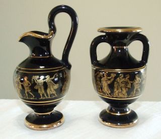 Vintage Greek Gods & Goddesses Bud Vases - Hand Painted 24k Gold - Set Of 2