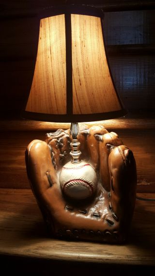 Vintage Chalkware Baseball Lamp Ball Glove Mitt With Shade 14 "