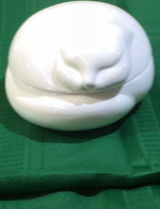 Vintage 1979 Tiffany & Co.  Porcelain Cat Trinket Box With Stamped Initials Mr
