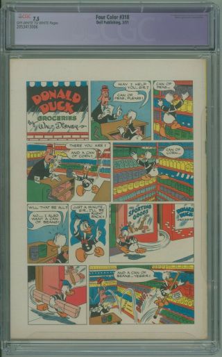 Four Color 318 CGC 7.  5 Restored 1951 Donald Duck 1 Carl Barks 2