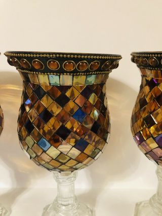 4 Partylite Global Fusion Peglite Iridescent Mosaic Glass Candle Holders