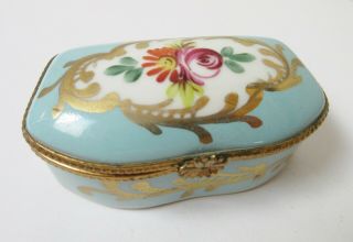 Vintage Limoges Porcelain Trinket Box Hand - Painted Flowers France