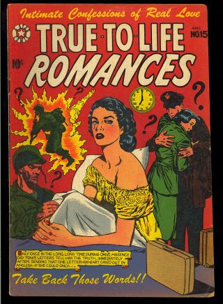 True - To - Life Romances 15 L.  B.  Cole Cover Art Love Star Comic 1953 Vg,