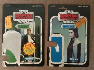 2 Vintage Kenner Star Wars Esb Action Figure Card Backs (han Solo & Leia Organa)