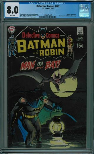 Detective Comics 402 Cgc 8.  0 Iconic Neal Adams Cover White Pages 1970