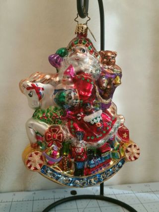 Christopher Radko 6 " Santa On Horse Delivering Gifts Glass Ornament