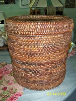 Vintage Handmade Woven Snake Charmer Basket Coiled Basket With Lid 12 " H X 11.  5