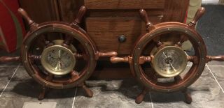 18” Wood/brass Nautical Clock & Barometer Ship’s Steering Wheel Repair