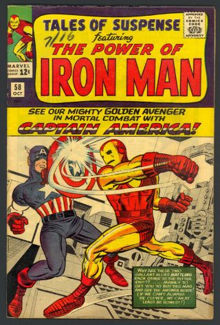 Tales Of Suspense 58 - Iron Man Vs.  Captain America - 2nd Kraven - 1964 - Fn/vf