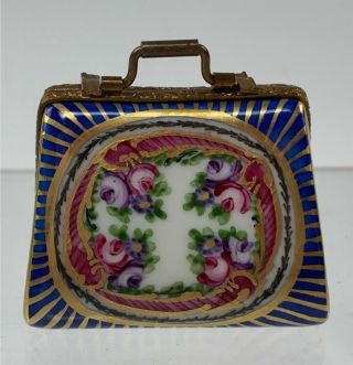 Hand - Painted Limoges France Porcelain Purse Handbag Shape Trinket Box