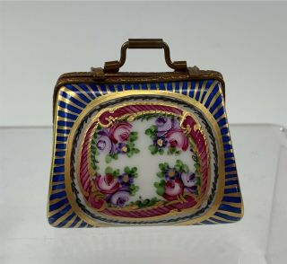 Hand - Painted Limoges France Porcelain Purse Handbag Shape Trinket Box 3
