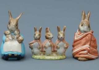 Royal Doulton Beatrix Potter Mrs.  Rabbit & Bunnies,  Flopsy Mopsy,  Poorly Peter