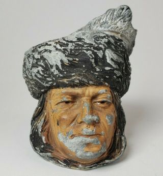 Unique Vintage Painted Lead Native American Indian Statue Bowl