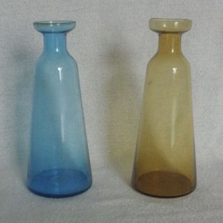 Vintage Hyacinth Blue And Yellow Hand Blown Glass Vases